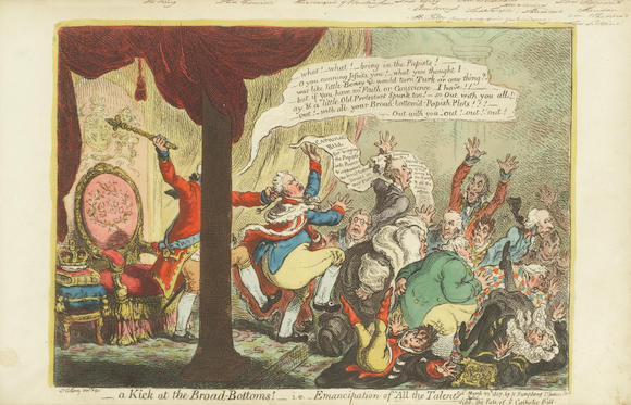 Bonhams : James Gillray (British, 1757-1815) A Kick at the Broad ...