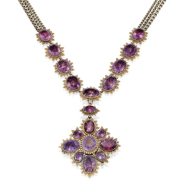 Bonhams : A 19th century amethyst necklace and brooch/pendant
