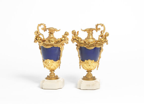 Bonhams : A pair of late 19th century French gilt bronze mounted bleu ...