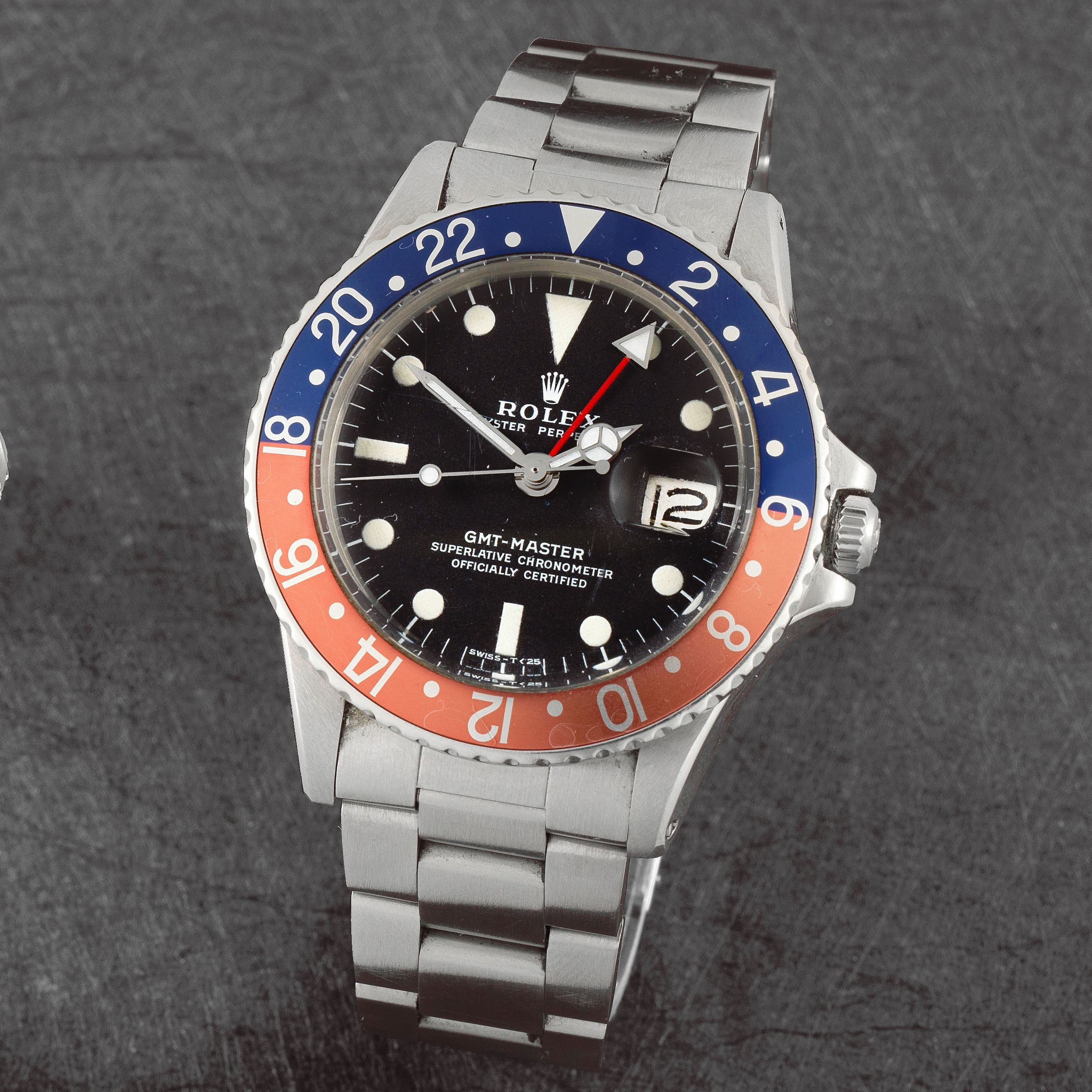Rolex Rolex. A stainless steel automatic calendar bracelet watch with 'Pepsi' bezel GMT Master, Ref: 1675, Circa 1970 · 1675