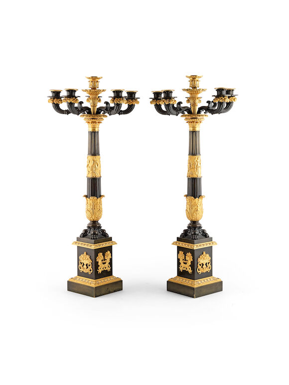 Bonhams : A large pair of French 19th century patinated and gilt bronze ...
