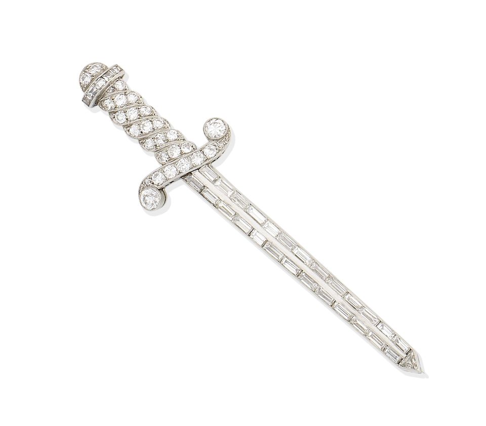 an art deco diamond sword brooch, circa 1930