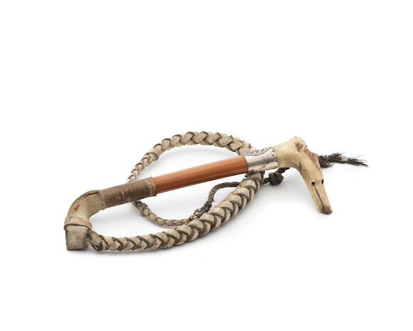 Bonhams : A Victorian bone, horn and white metal-mounted riding crop