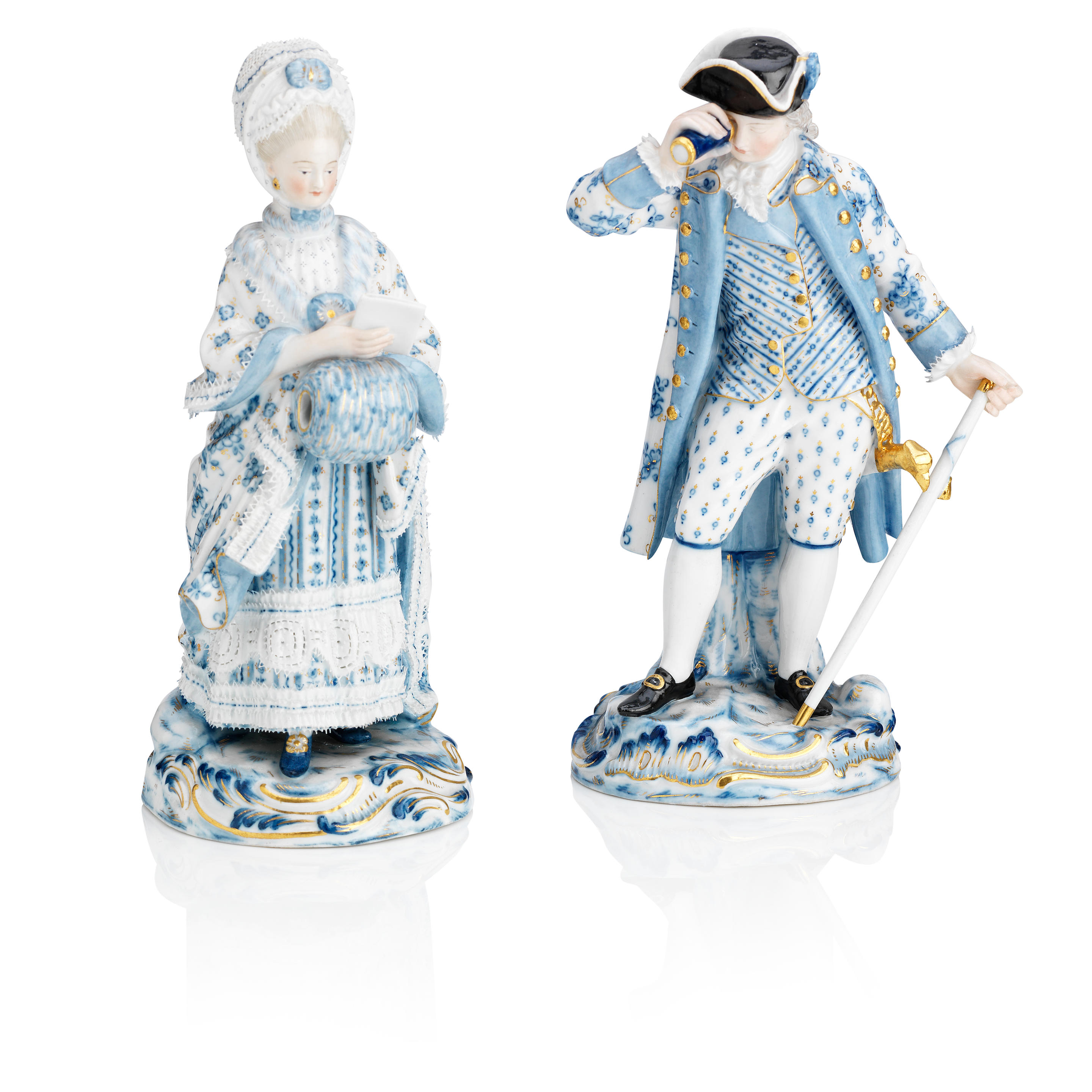 A pair of Meissen figures of a gallant and companion