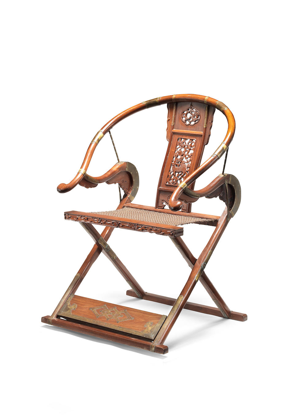 Bonhams : A brass-mounted huanghuali horse-shoe back folding chair 20th ...