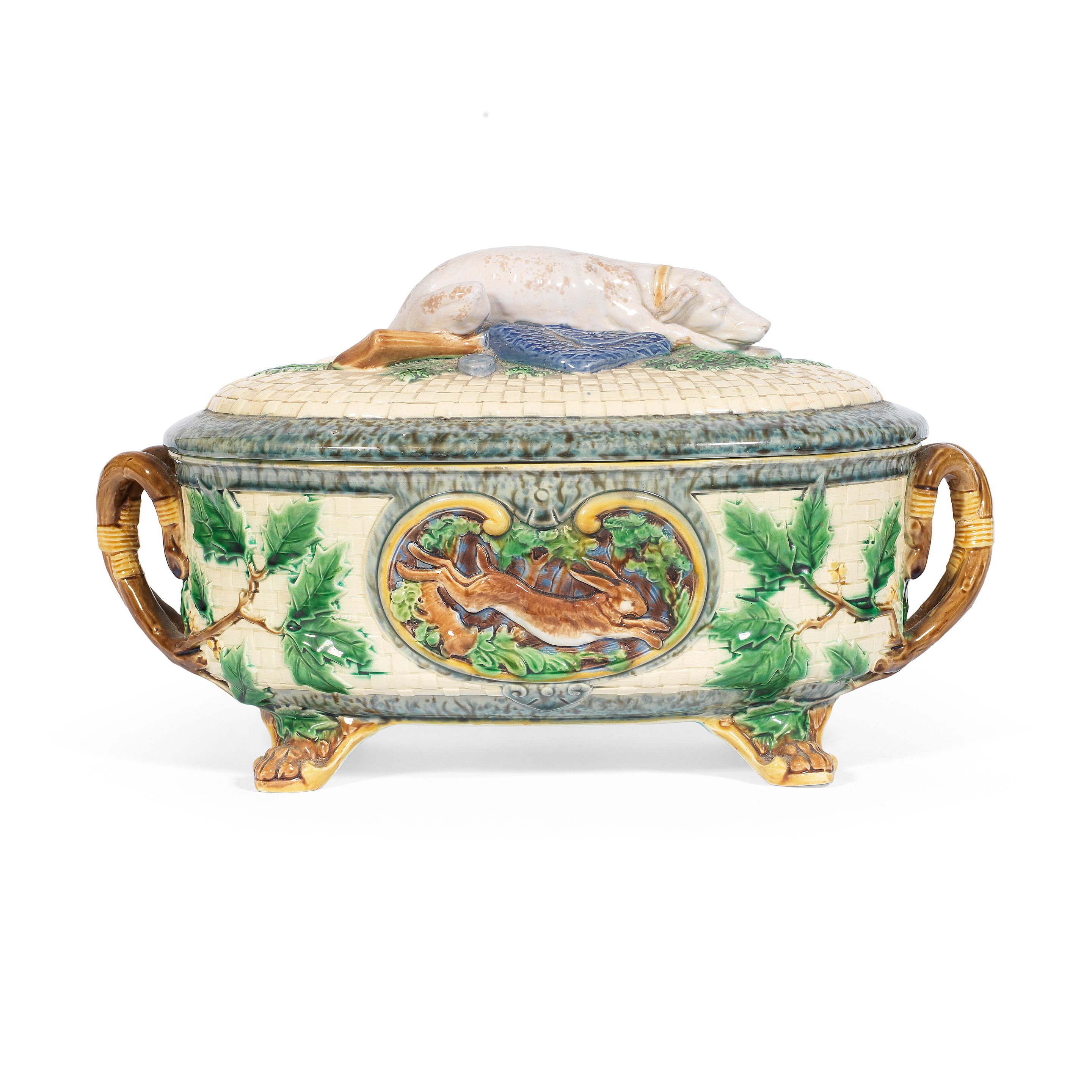 Bonhams A Minton majolica game pie dish, cover and liner, dated 1874