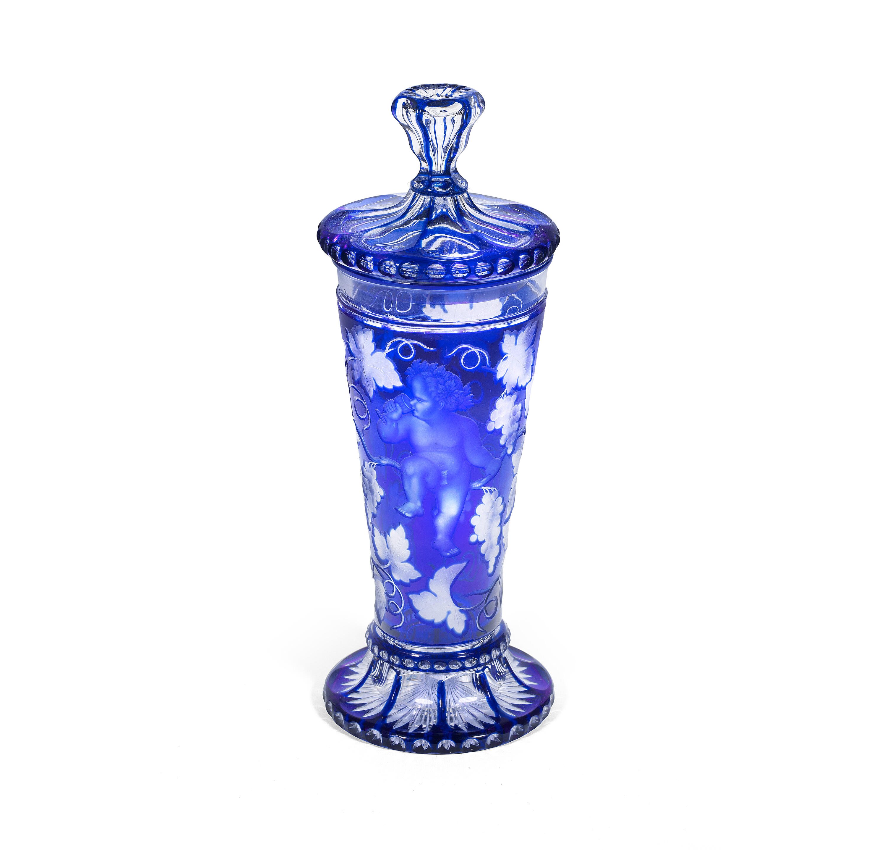 Bonhams A Bohemian blue overlay and intagliocarved beaker vase and