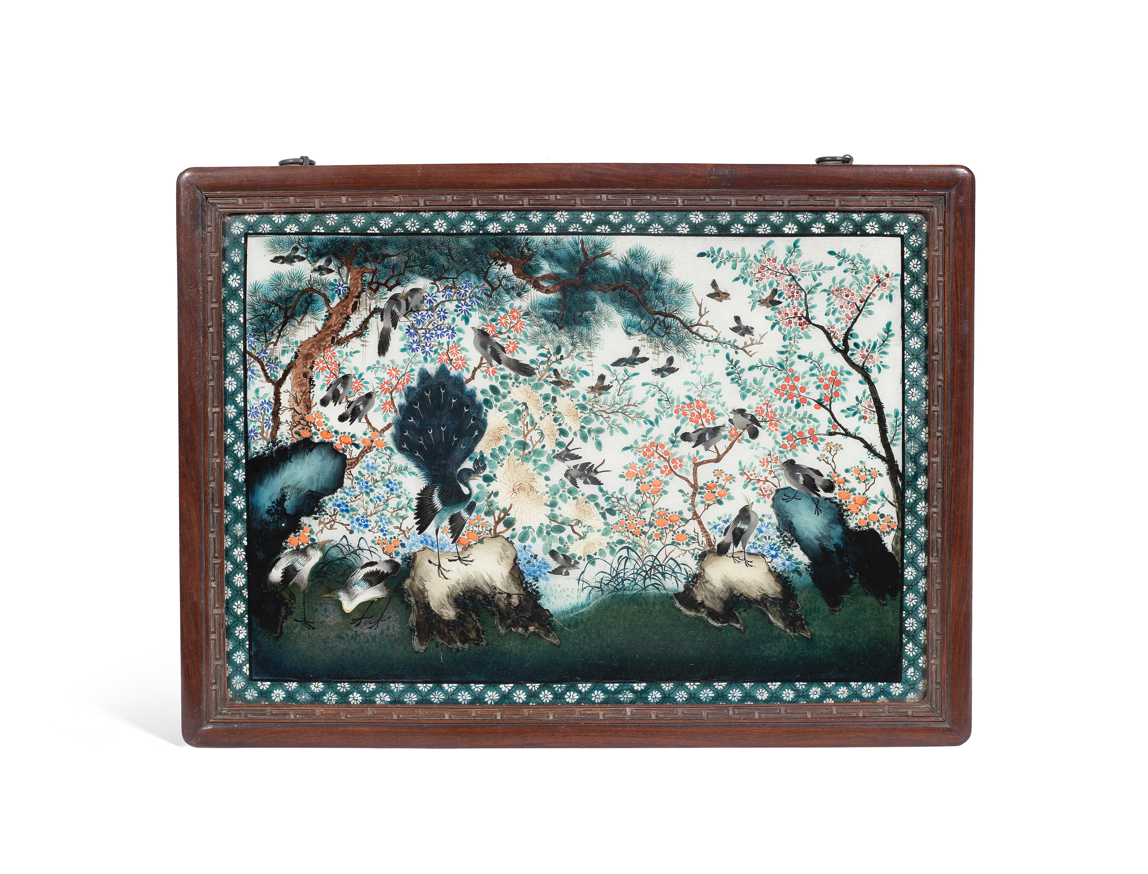 A Chinese export reverse glass painting of birds