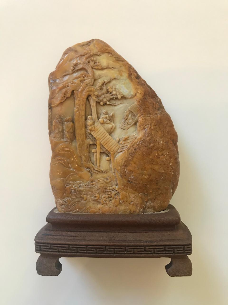 Bonhams : A carved soapstone 'landscape' boulder