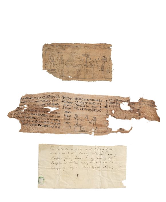 Bonhams Two Egyptian mummy wrapping bandages with spells