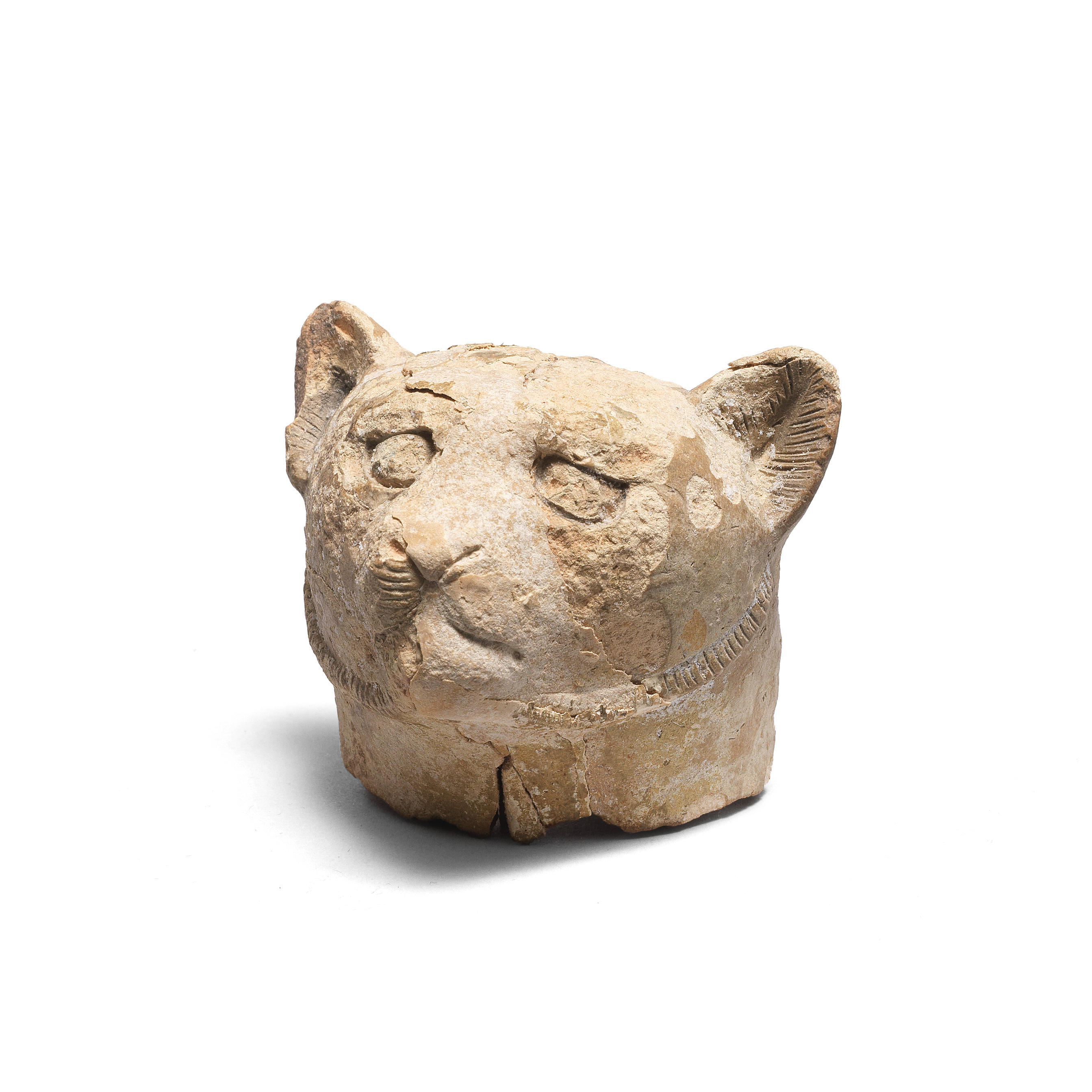 An Egyptian terracotta lion head