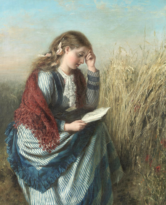 English School19th centuryA girl reading in a cornfield
