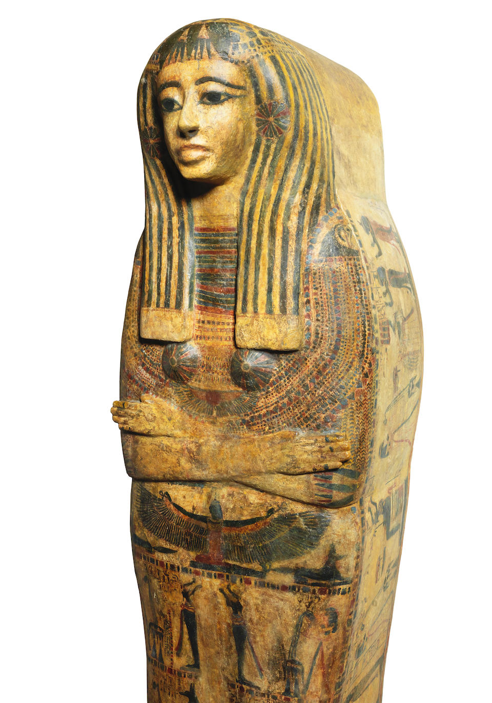 Bonhams : An Egyptian painted wood anthropoid coffin for Nes-Aset