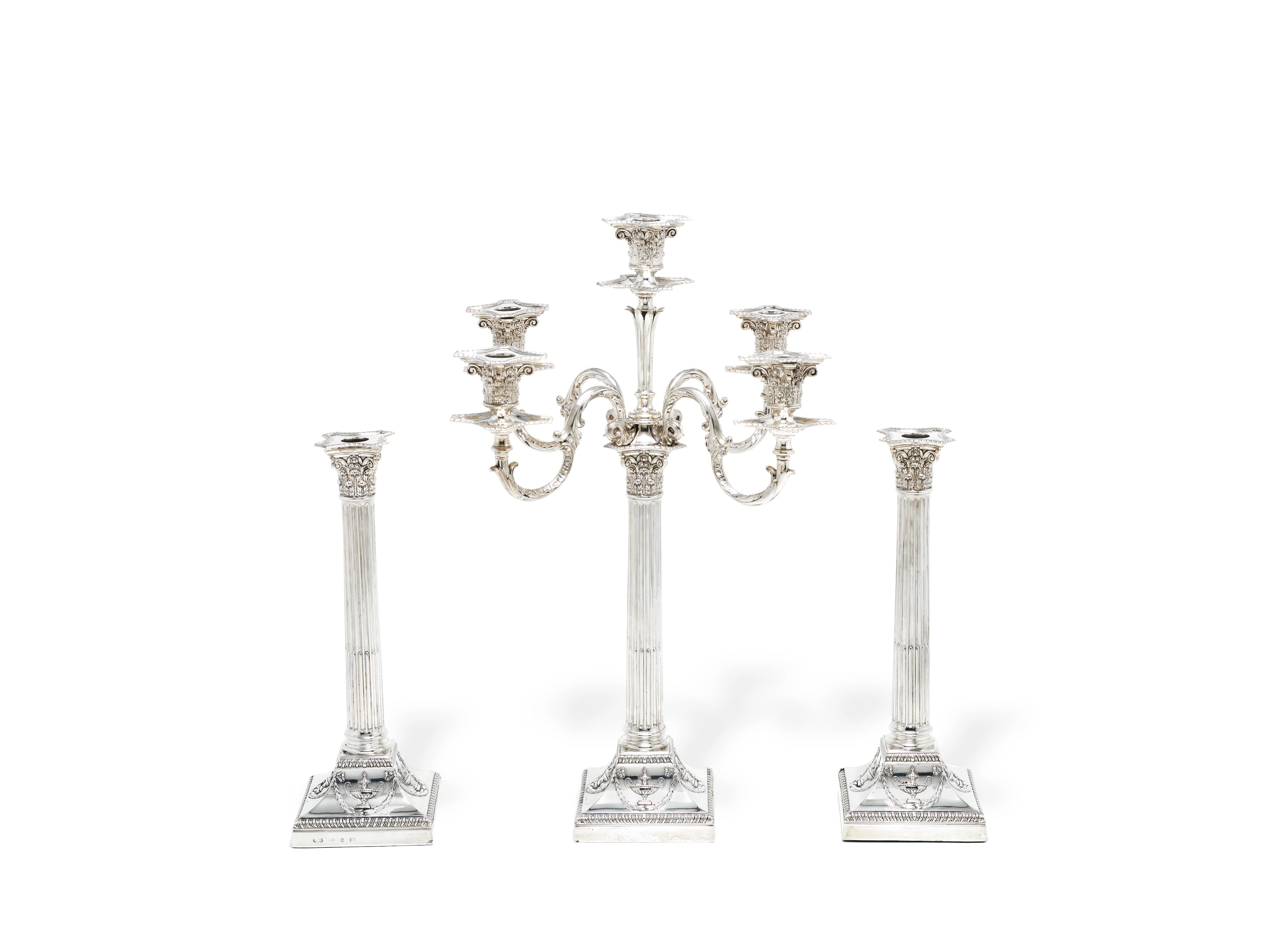Bonhams A Victorian silver candlestick and candelabrum suite by