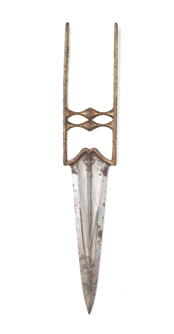 Bonhams : A gold koftgari-hilted steel push dagger (katar) North India ...