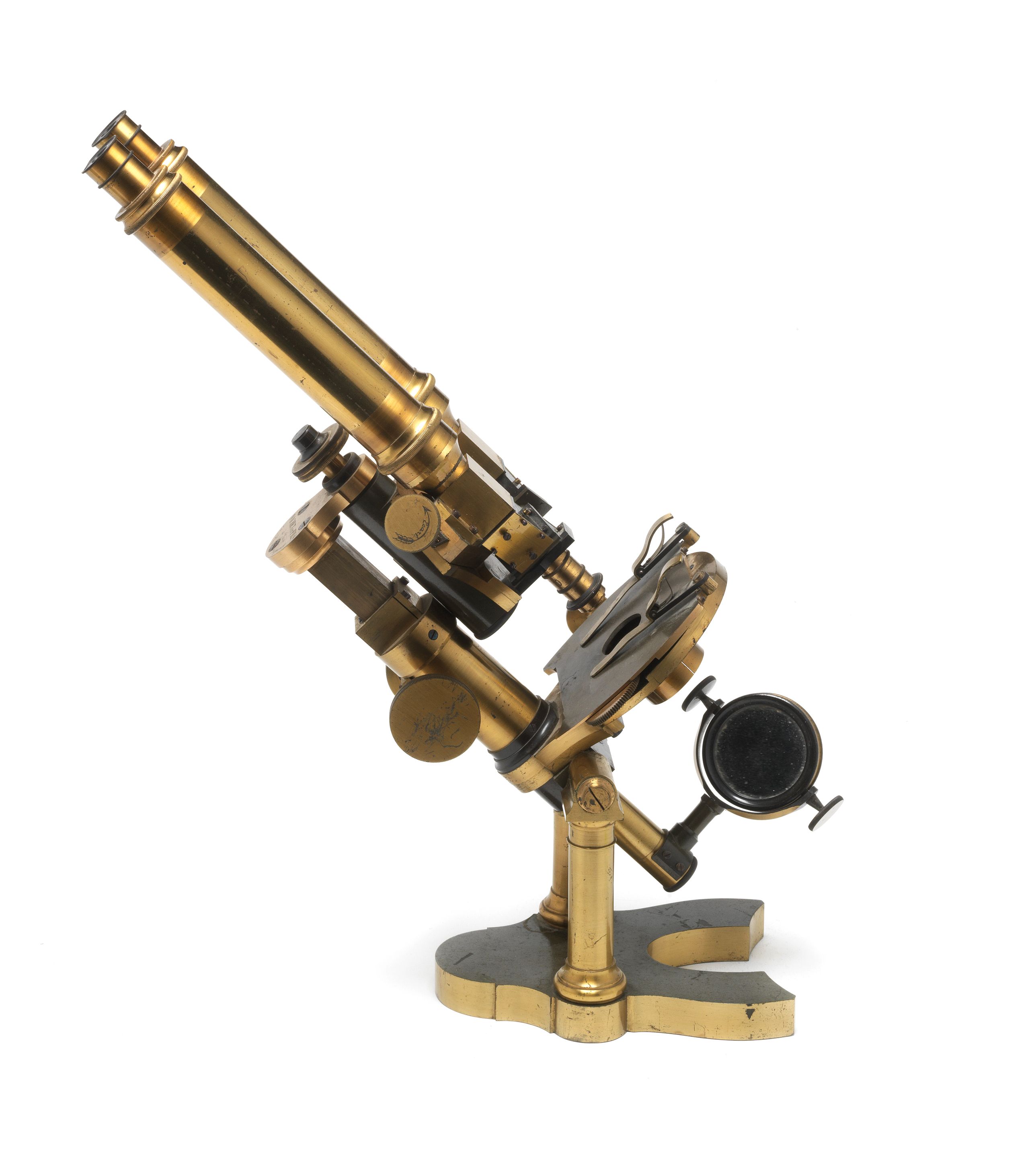 A rare Nachet et Fils brass binocular compound microscope, auctions