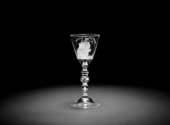 Bonhams A Dutch Engraved Light Baluster Wine Glass Circa 1760 0563