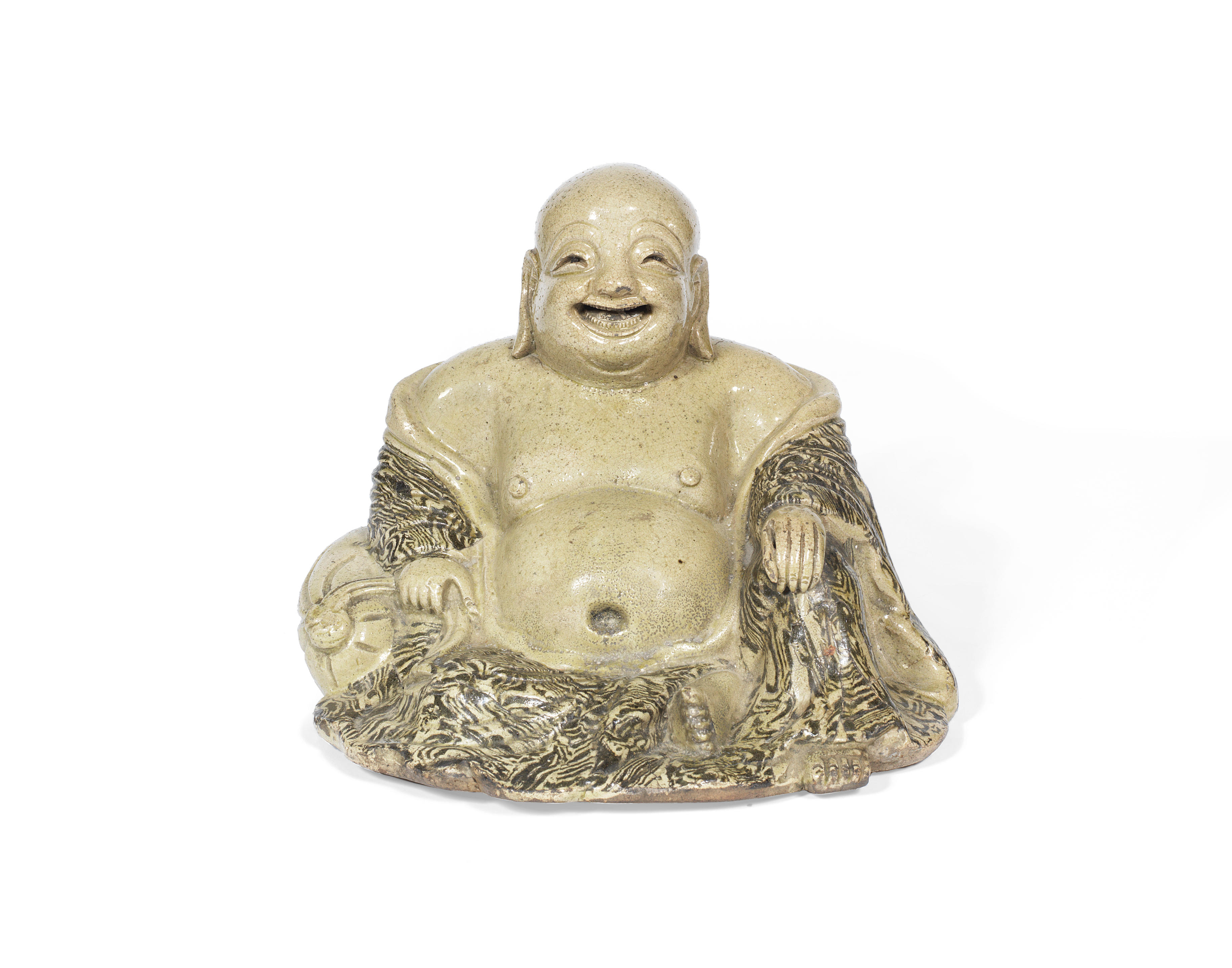 Bonhams : An Yixing marbled slip-decorated figure of Budai Late Ming ...