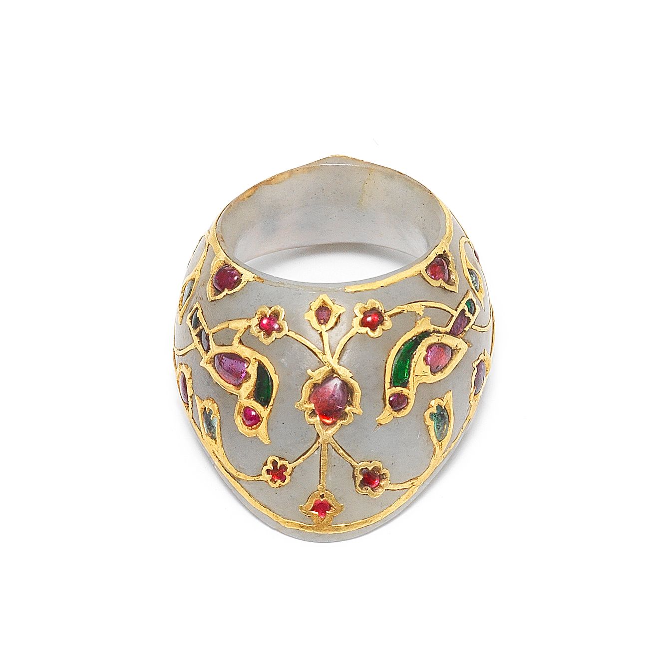 Bonhams A Fine Mughal gem-set jade archer's ring North India
