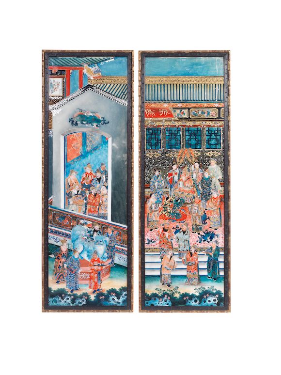 Bonhams : A pair of reverse glass paintings 19th century (2)
