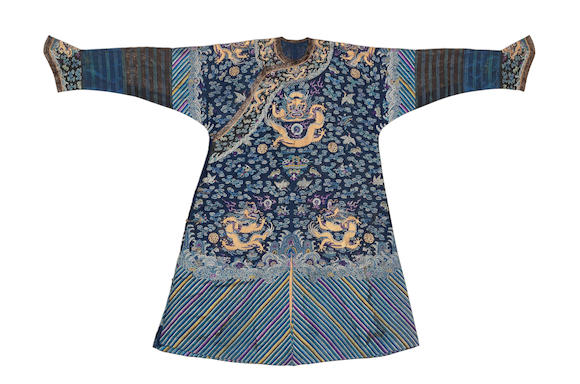 Bonhams : A blue-ground gauze silk 'nine-dragon' robe, jifu 19th century