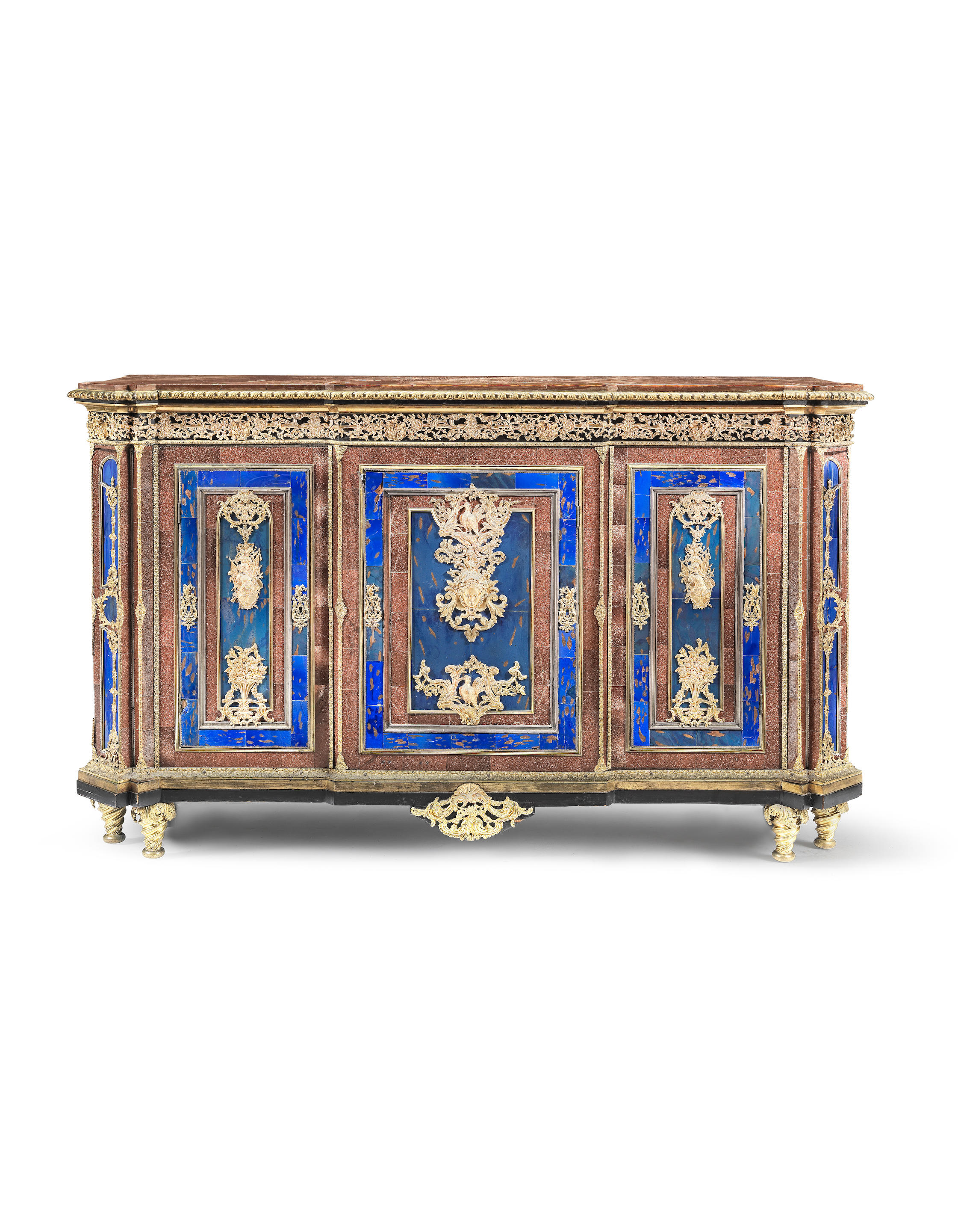 A French mid-19th century ormolu, silvered metal, aventurine glass and blue...