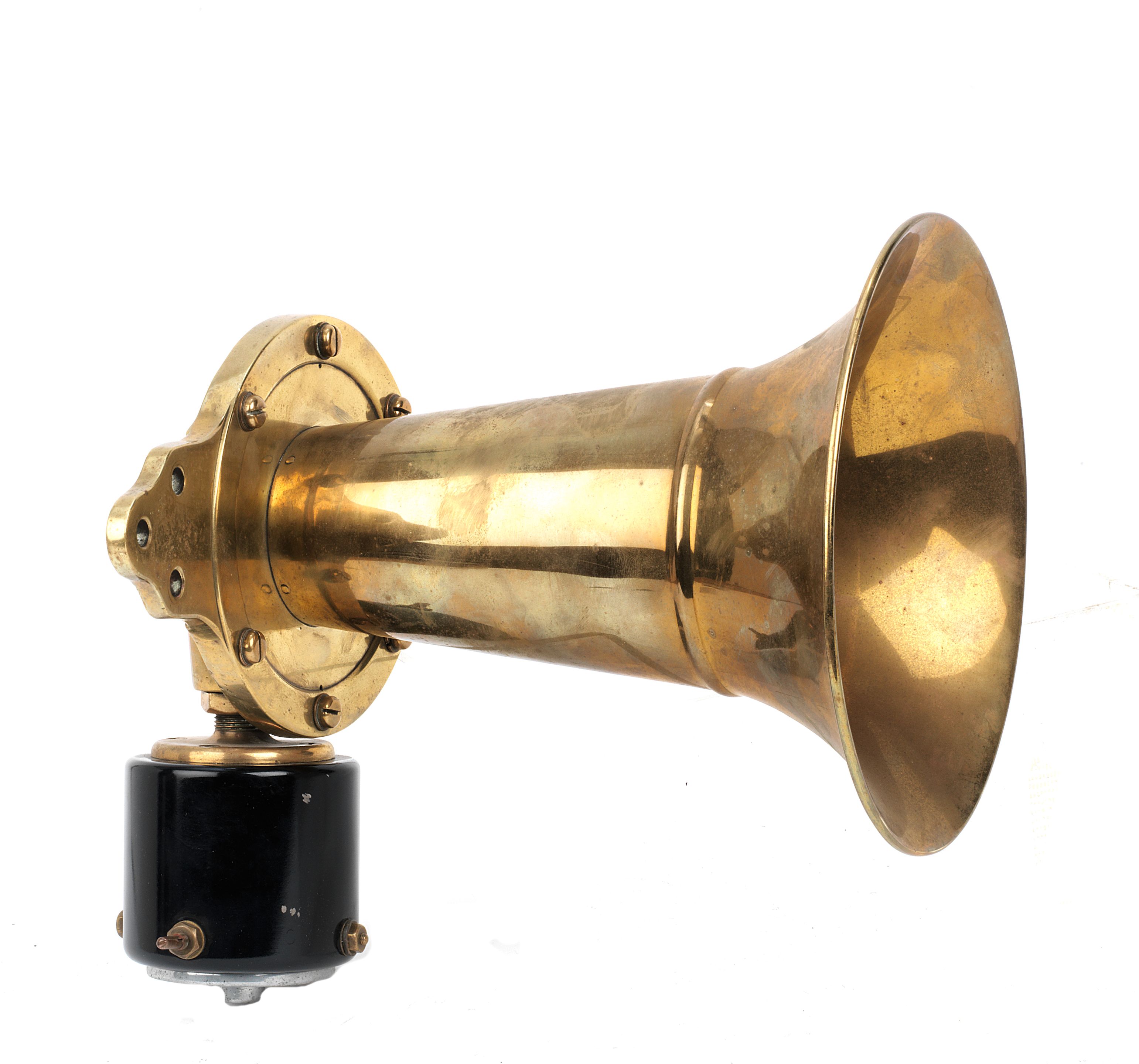 Bonhams Cars A 12 Volt Klaxon horn with long oval brass trumpet,