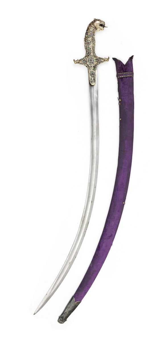 Bonhams : A steel sword with gem set hilt in the form of a tiger-head ...
