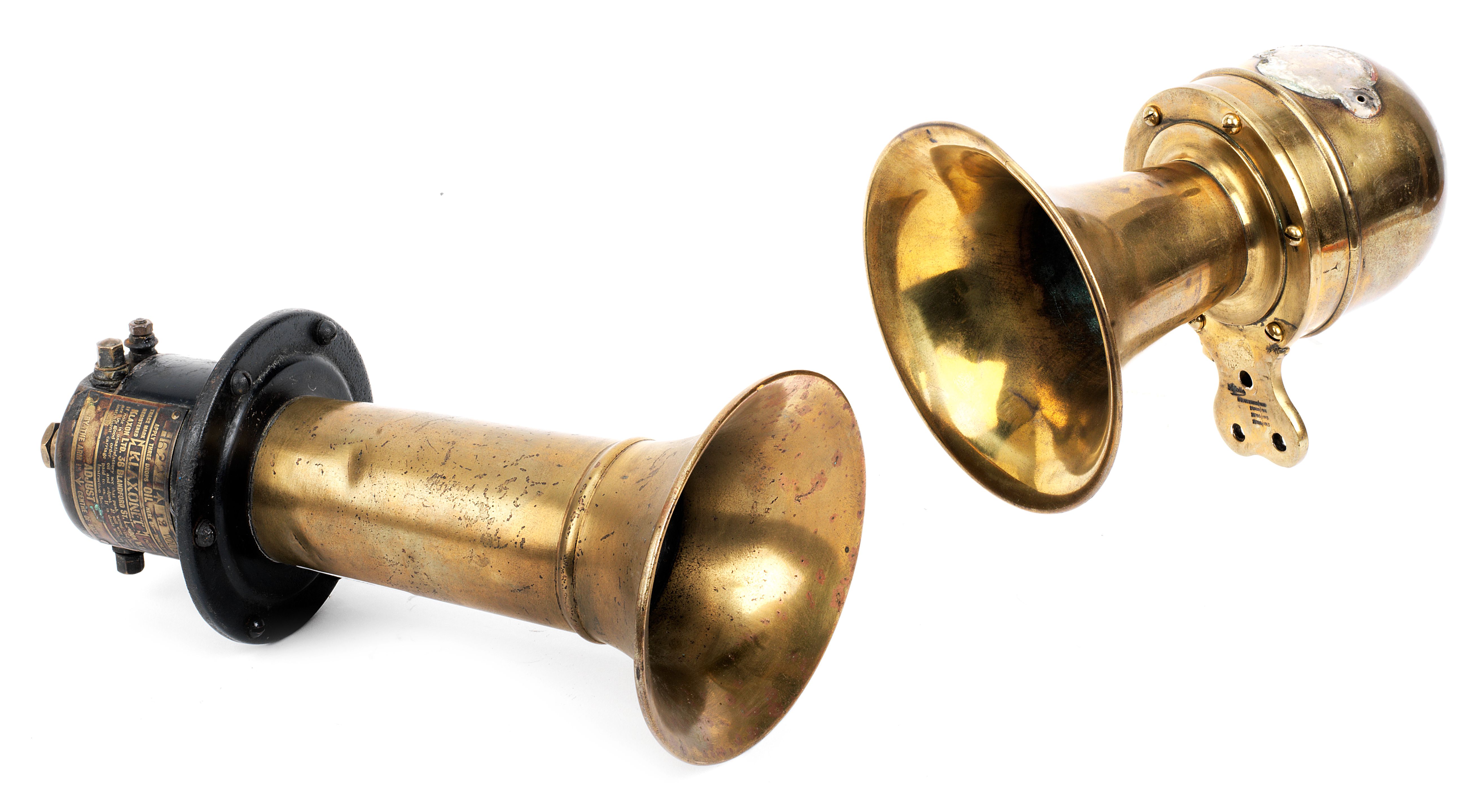 Bonhams Cars : Two electric brass trumpet horns, ((2))