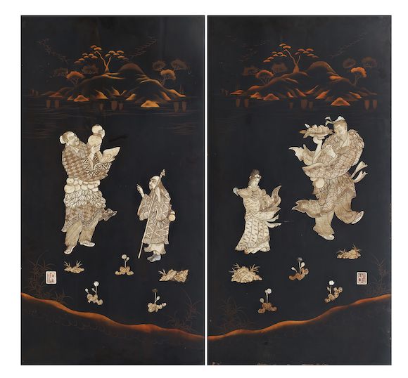 Bone Inlay Panels Bonhams : A pair of bone-inlaid wall panels Meiji era (2)