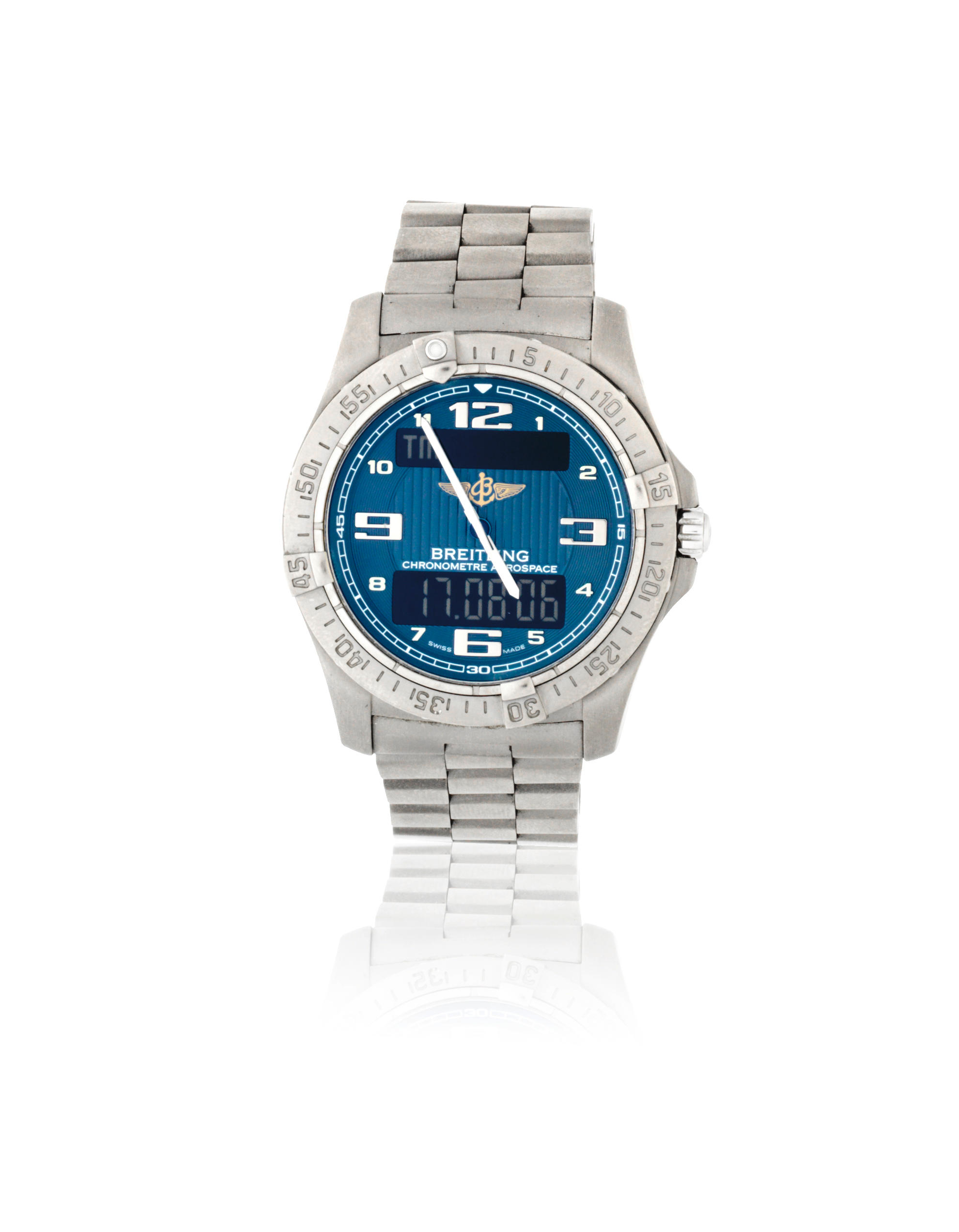 Breitling. A titanium quartz bracelet watch with digital display