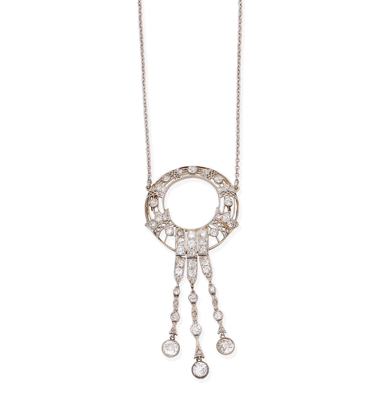 A Belle Époque diamond pendant necklace,