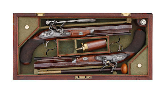 Bonhams : A Fine Cased Pair Of 24-Bore Flintlock Duelling Pistols