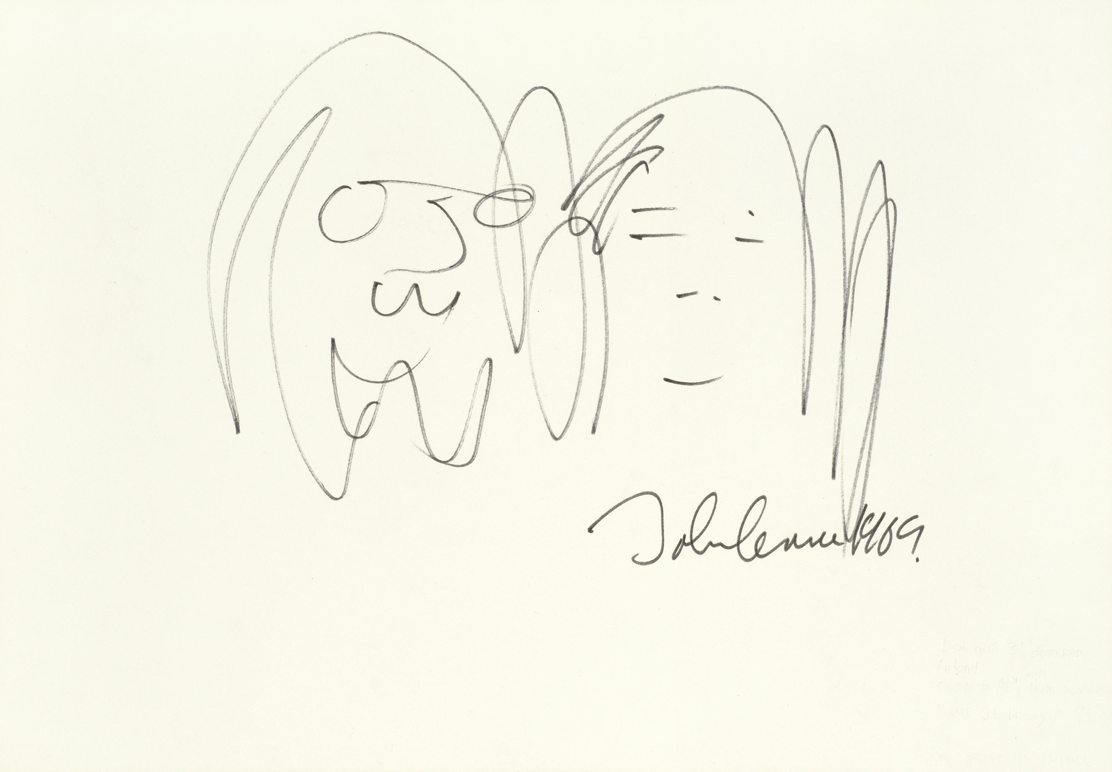 Bonhams : John Lennon A large self-portrait with Yoko Ono, 1969,