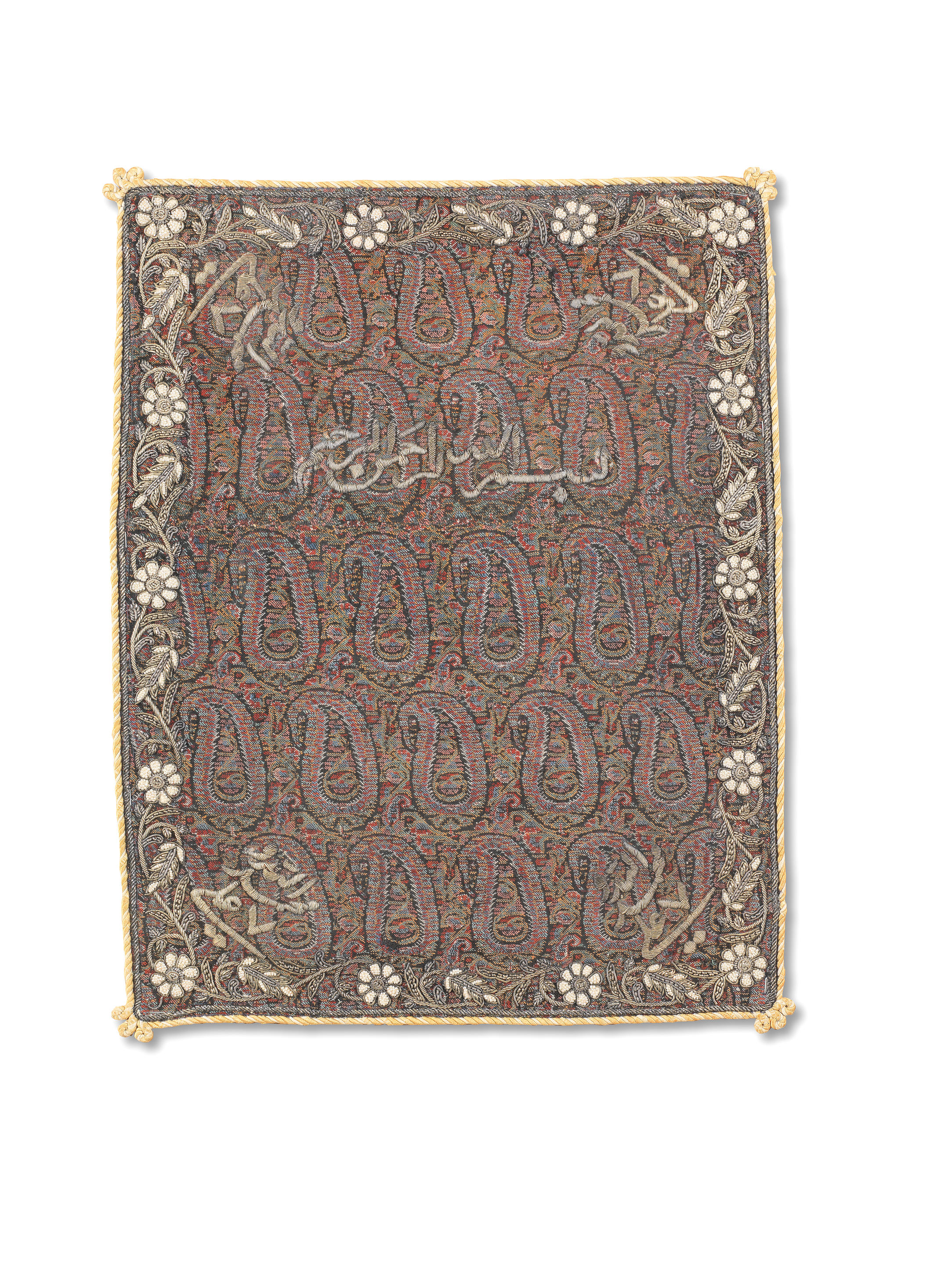 Bonhams A Qajar Pearl Set And Metal Thread Embroidered Woven Wool Panel Termeh Persia 19th