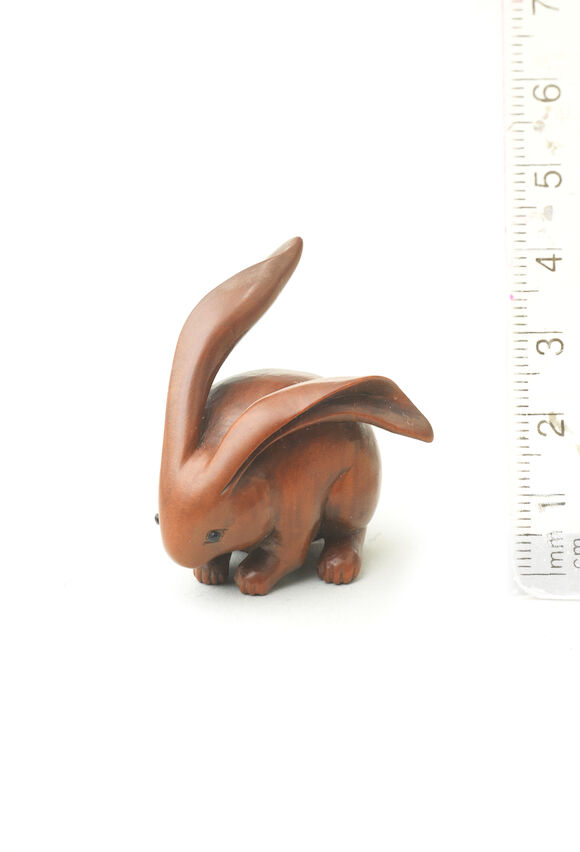Bonhams : A wood netsuke of a long-eared rabbit Attributed to Ranko ...