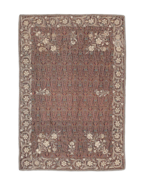 Bonhams A Rare And Large Qajar Metal Thread Embroidered Pearl Encrusted Wool Royal Termeh