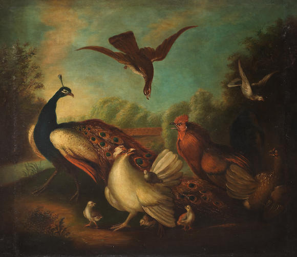 Bonhams : Manner of Marmaduke Craddock, 19th Century A peacock, hens ...