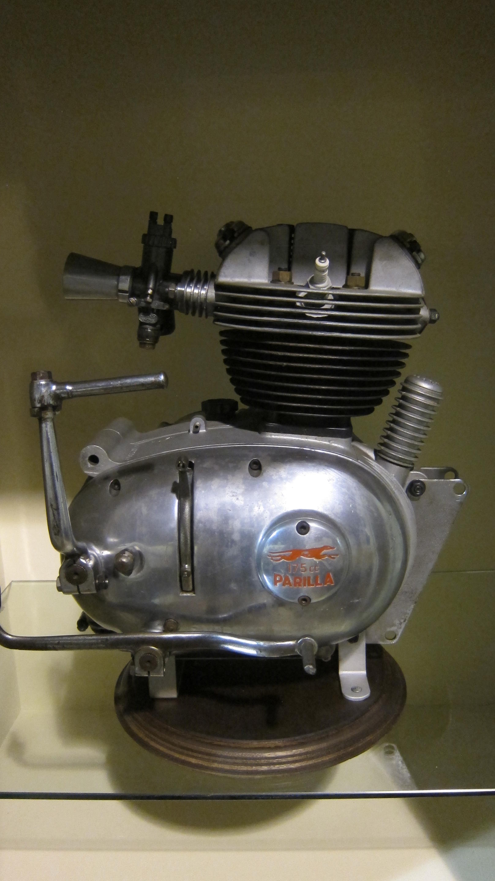 A Moto Parilla 175cc engine and gearbox unit