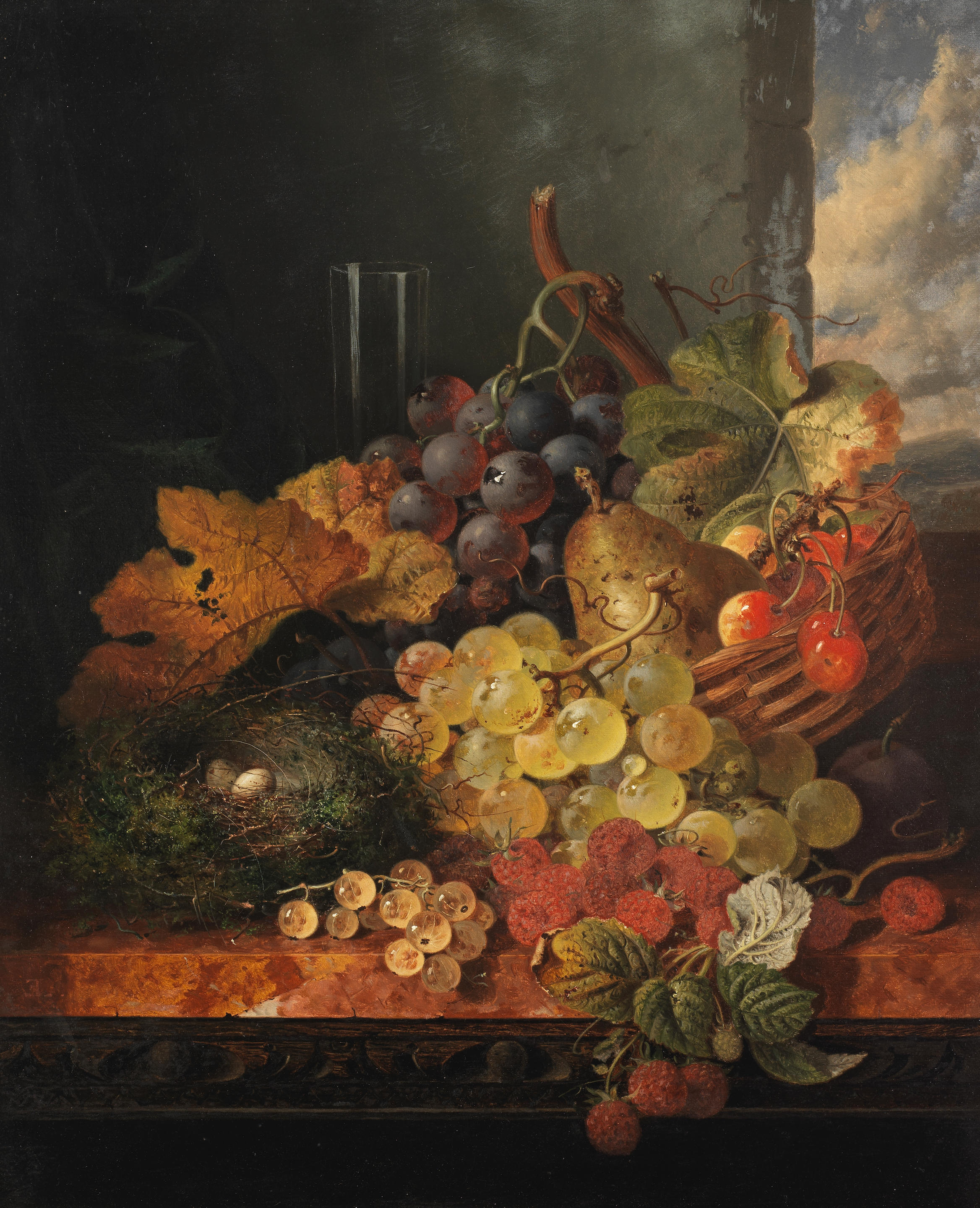 Bonhams : Edward Ladell (british, 1821-1886) Still Life Of Grapes, Bird 