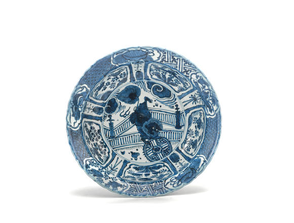 Bonhams : A blue and white Kraak 'Buddhist lions' barbed-rim basin Wanli