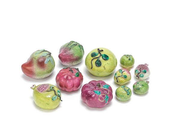 Bonhams : A small selection of eleven famille rose fruits Qing Dynasty (11)