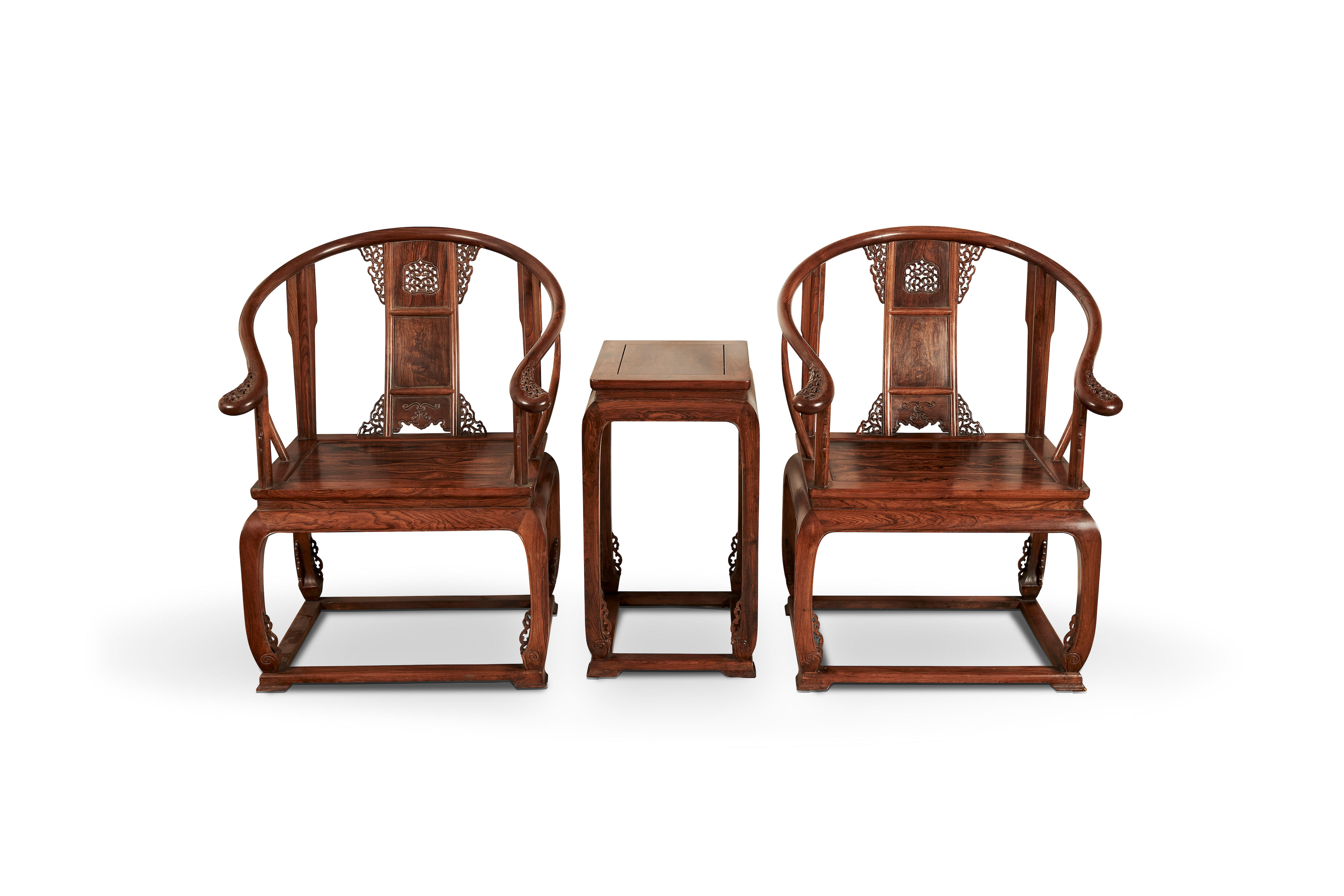 A pair of huanghuali chairs and a side table