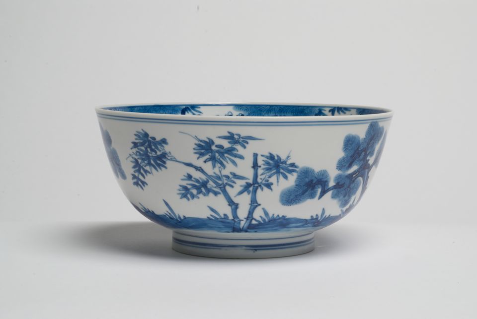 A blue and white 'Three Friends of Winter' bowl Kangxi six-character mark and of the period