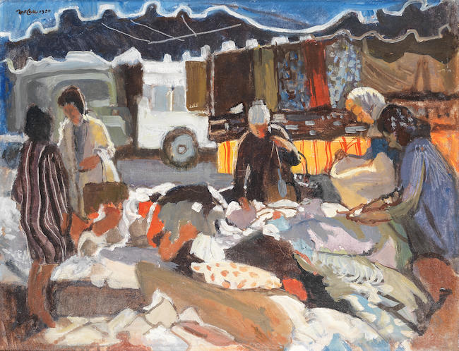 Charles McCall(British, 1907-1989)French Market Scene - Deauville