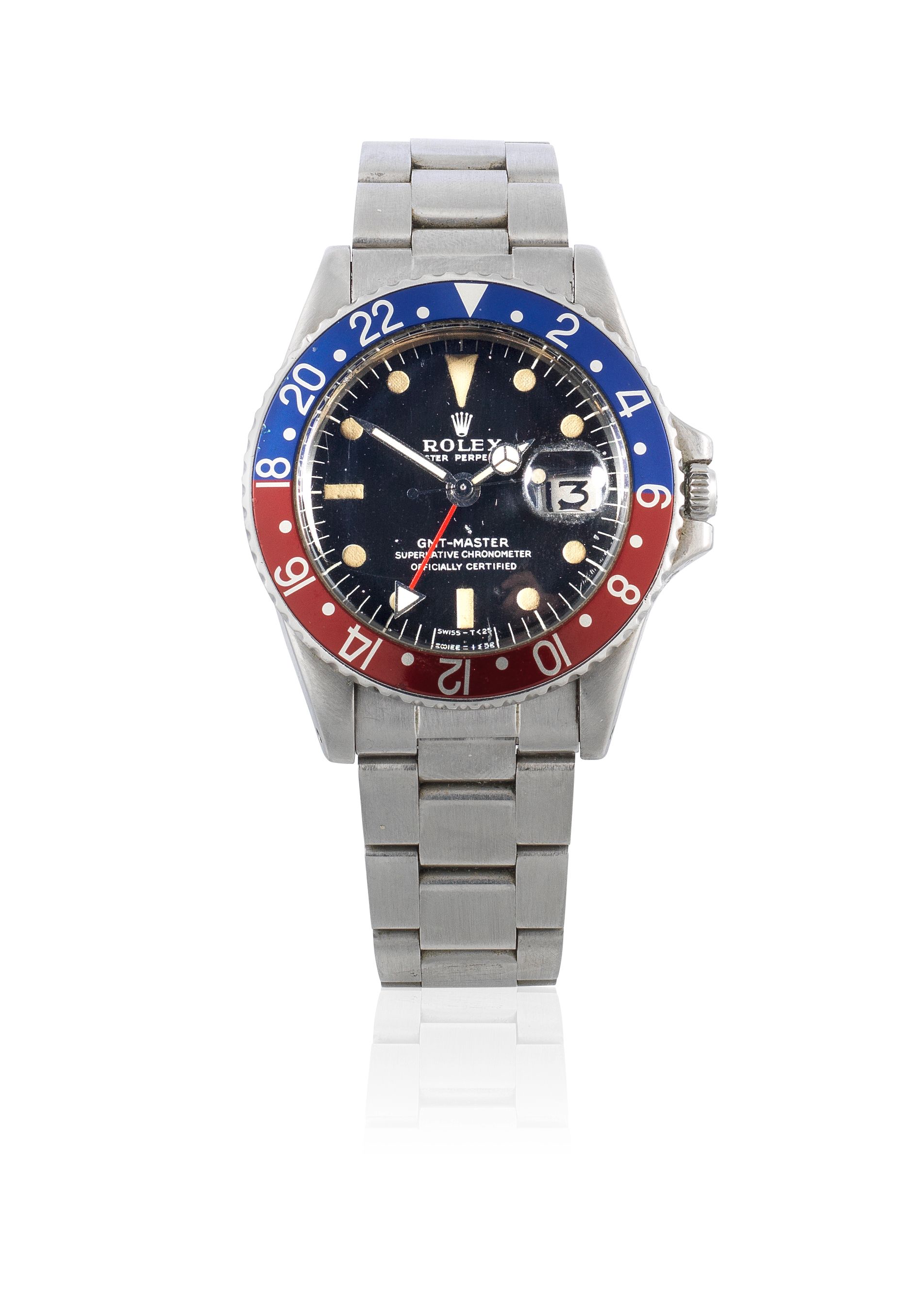 Rolex Rolex. A stainless steel automatic calendar bracelet watch with dual time zone and 'Pepsi' bezel GMT Master, Ref: 1675, Circa 1968 · 1675