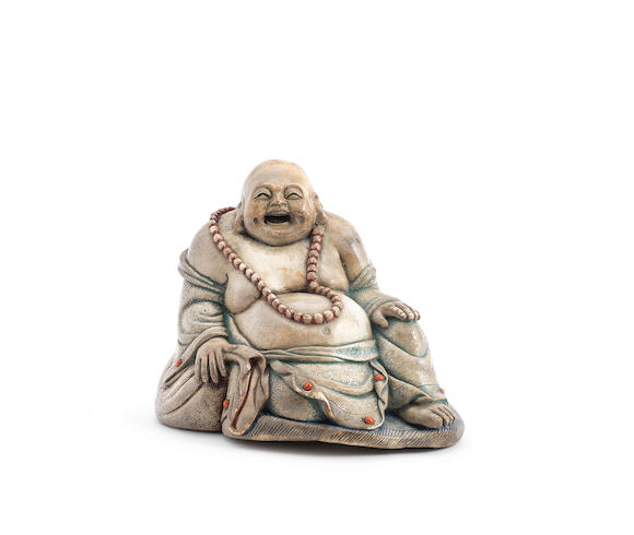 Bonhams : A FINE SOAPSTONE FIGURE OF BUDAI Mid Qing Dynasty