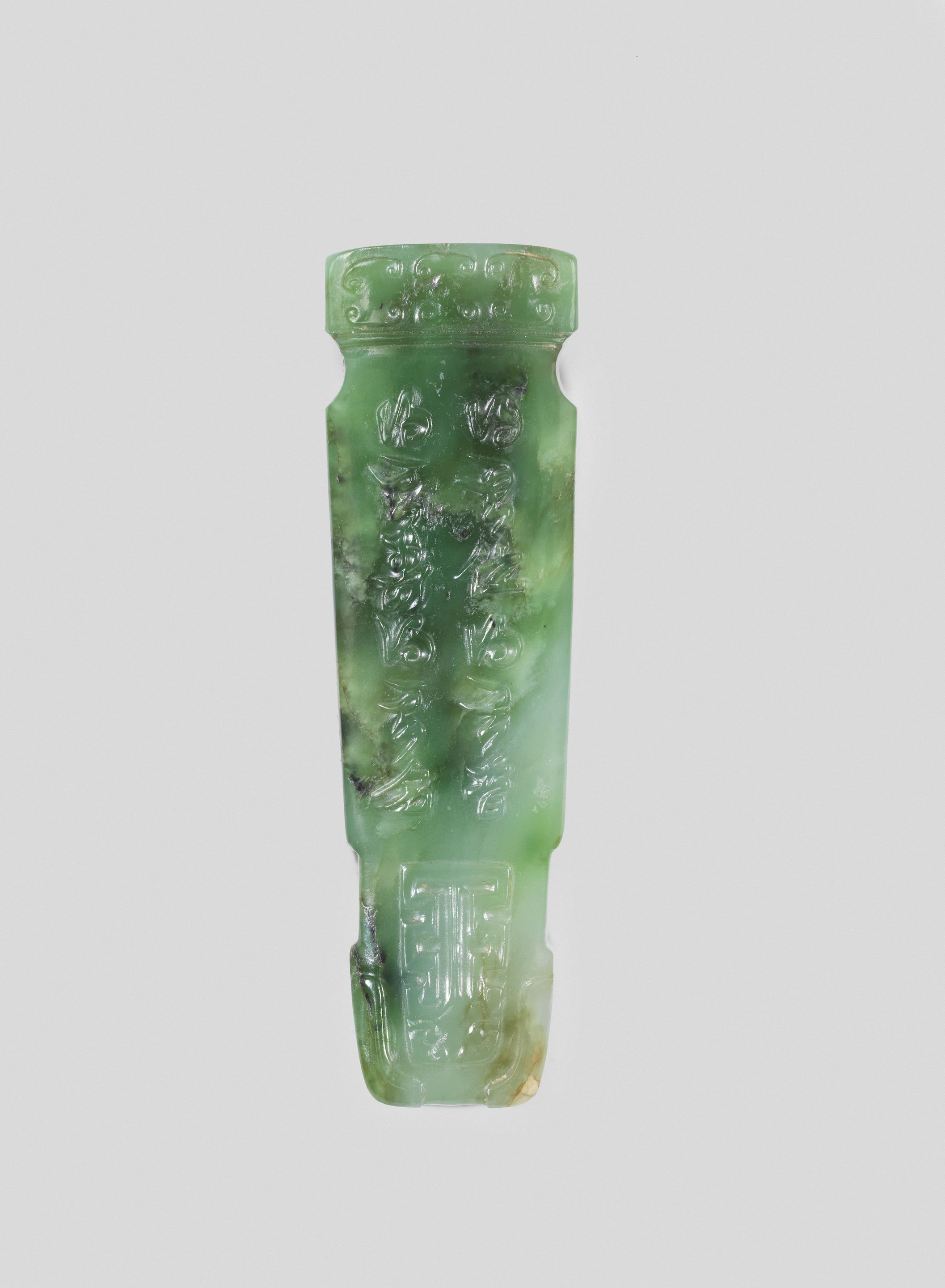 Bonhams A SPINACHGREEN JADE CARVING OF A GUQIN 18th/19th century (2)