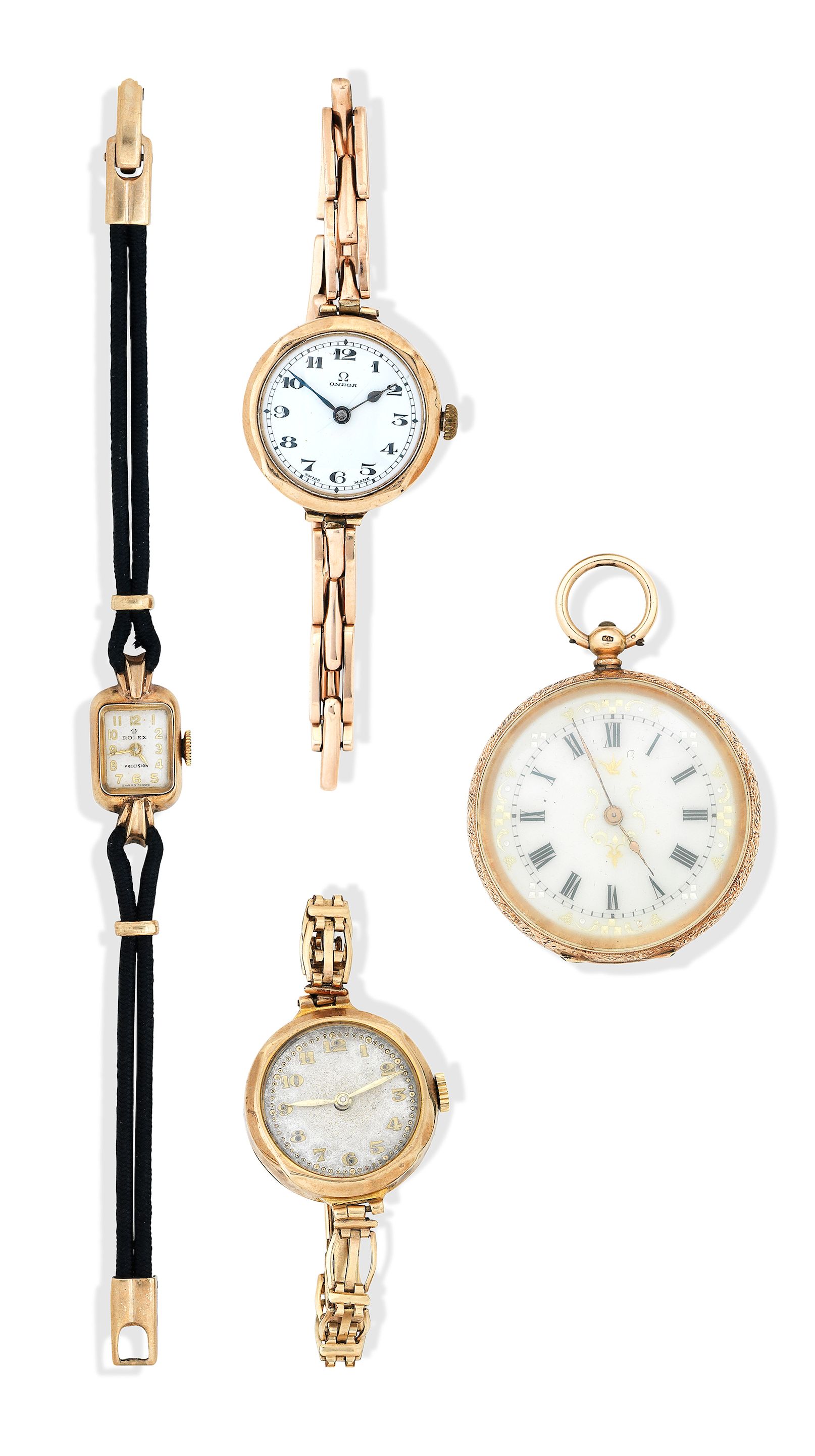 Four assorted gold watches