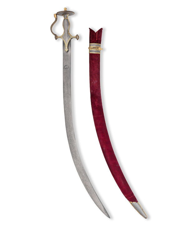Bonhams : A Mughal gold koftgari steel hilted sword (tulwar) with ...